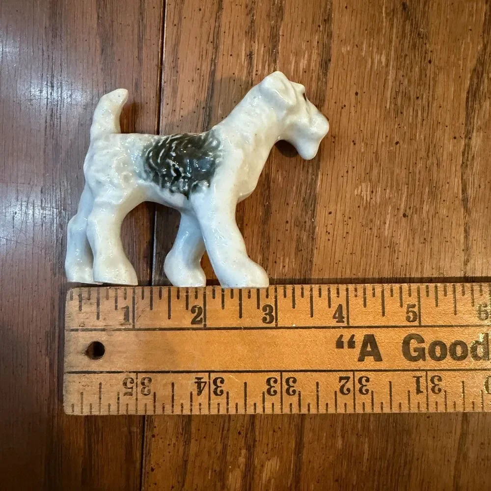 Vintage Wire Fox Terrier Ceramic Dog Figurine White Brown Black 3
